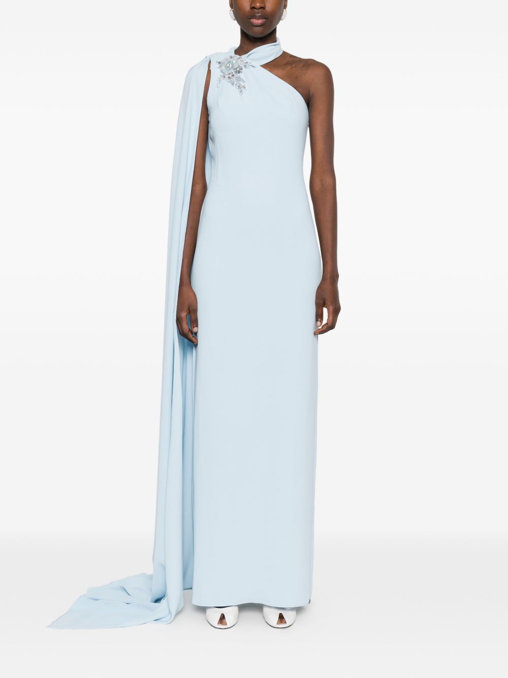 Abito monospalla in poliestere con spacco 1T1B6CRP0P670 CELESTE ROSA CLARA COCKTAIL