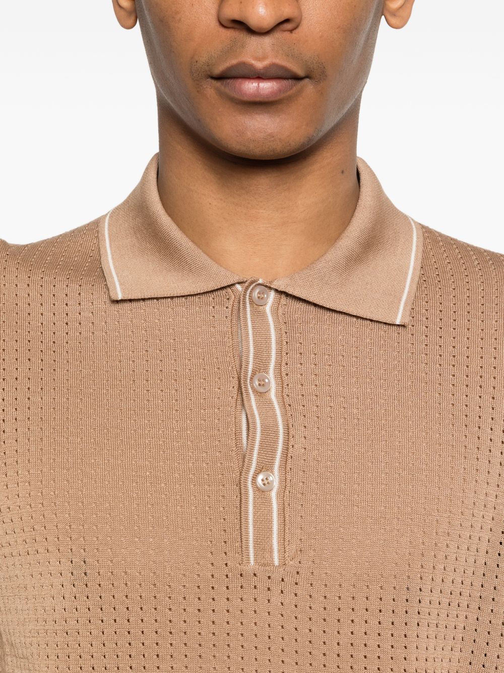 Polo in cotone con ricami traforati HILLPWE2609 COGNAC TAGLIATORE