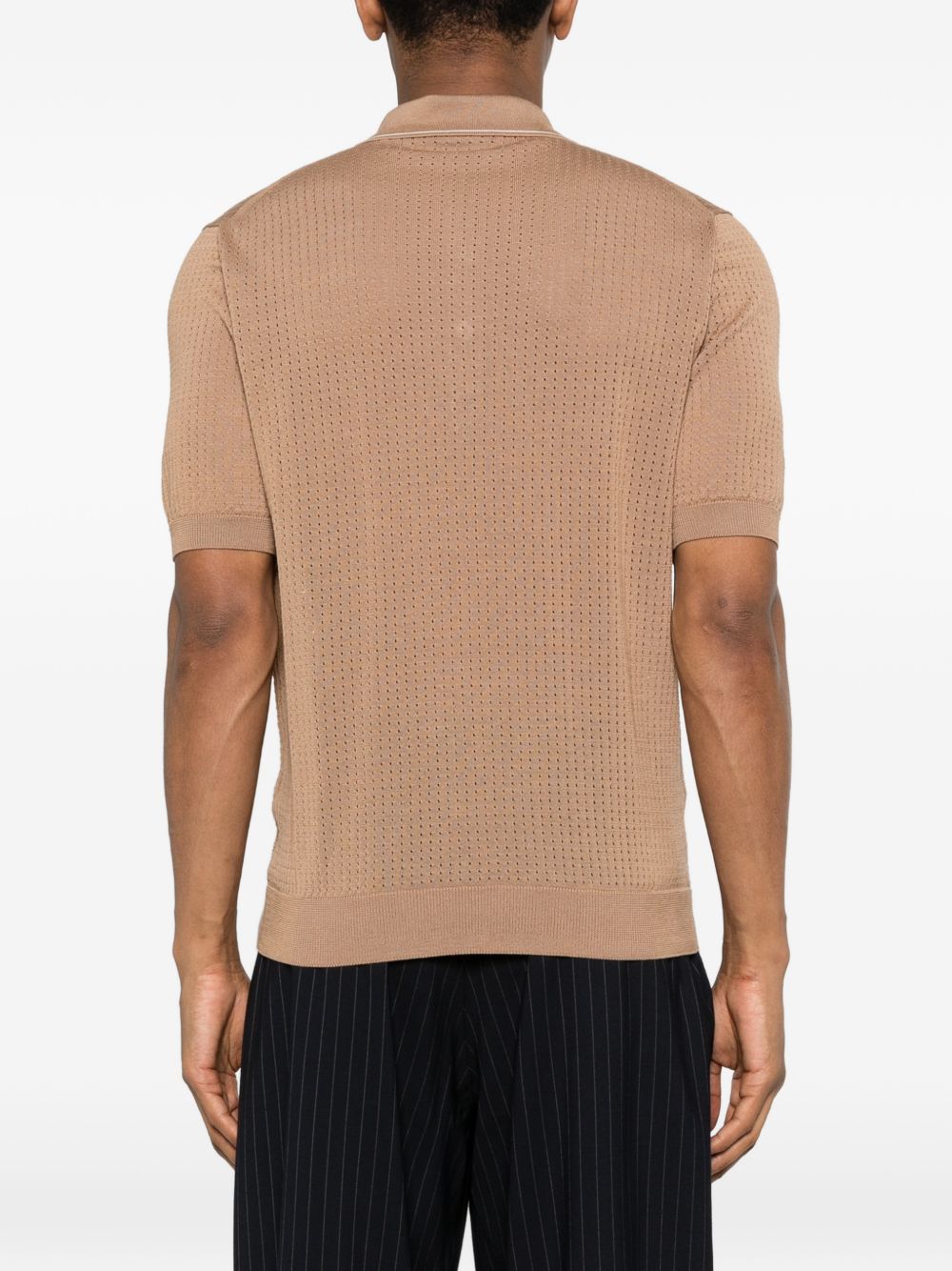 Polo in cotone con ricami traforati HILLPWE2609 COGNAC TAGLIATORE