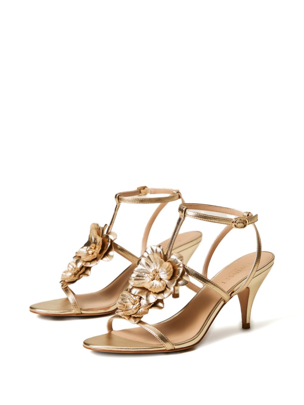 Sandali con tacco dorati e dettaglio floreale 261TGT082 10366 TWINSET