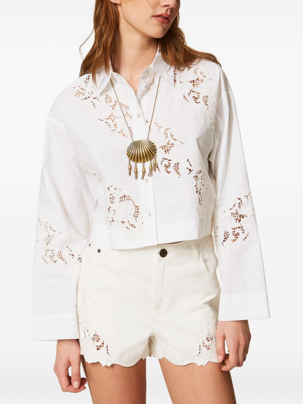 Camicia in cotone con dettagli in pizzo 261TT2031 00001 TWINSET