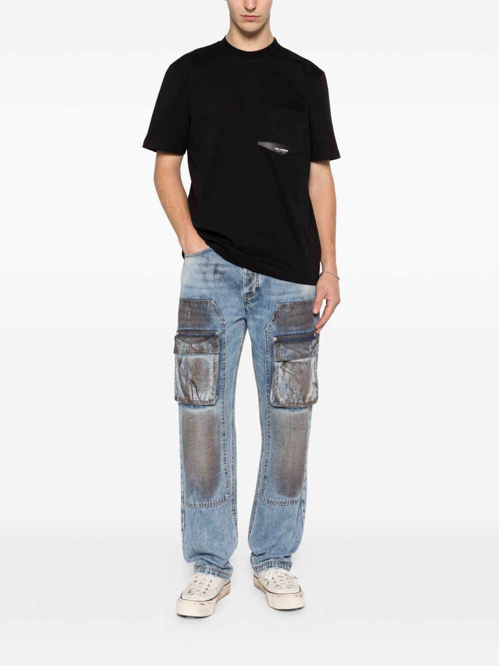 T-shirt in cotone girocollo con patch XM4249 NERO YES LONDON