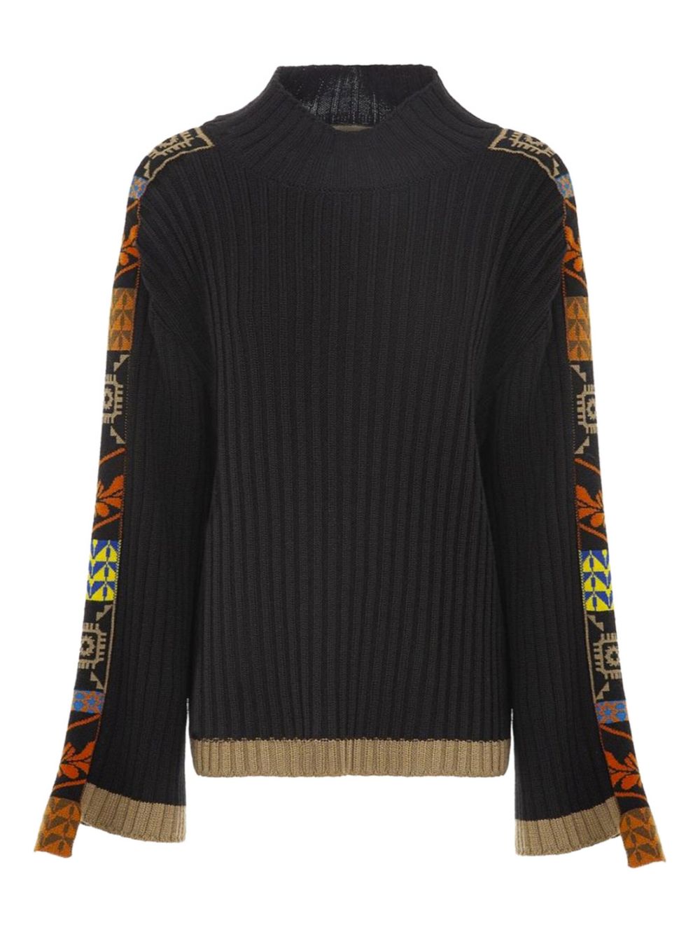 Maglione nero con bande fantasia etnica multicolor MGKD03094 V2 AKEP