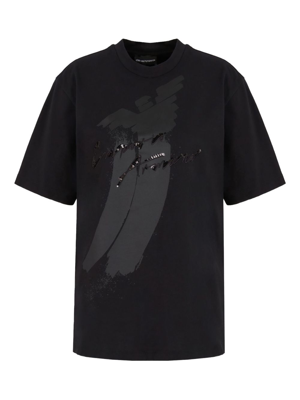 T-shirt nera logo paillettes 6D2T7G2J4EZ 0999 EMPORIO ARMANI
