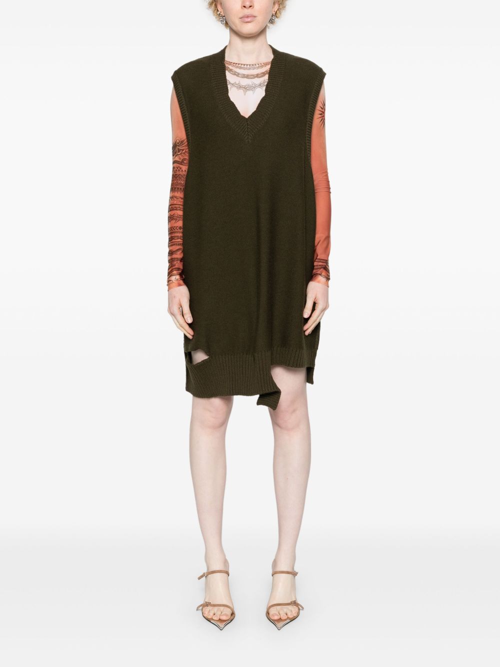 Abito in maglia marrone cut-out S52DA0044M13044 727 MM6 MAISON MARGIELA