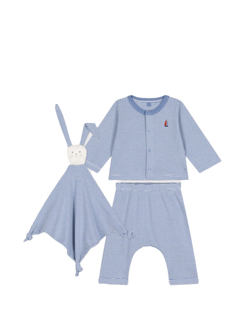 Set neonato a righe orizzontali blu (3pz) A0BO6 01 PETIT BATEAU KIDS