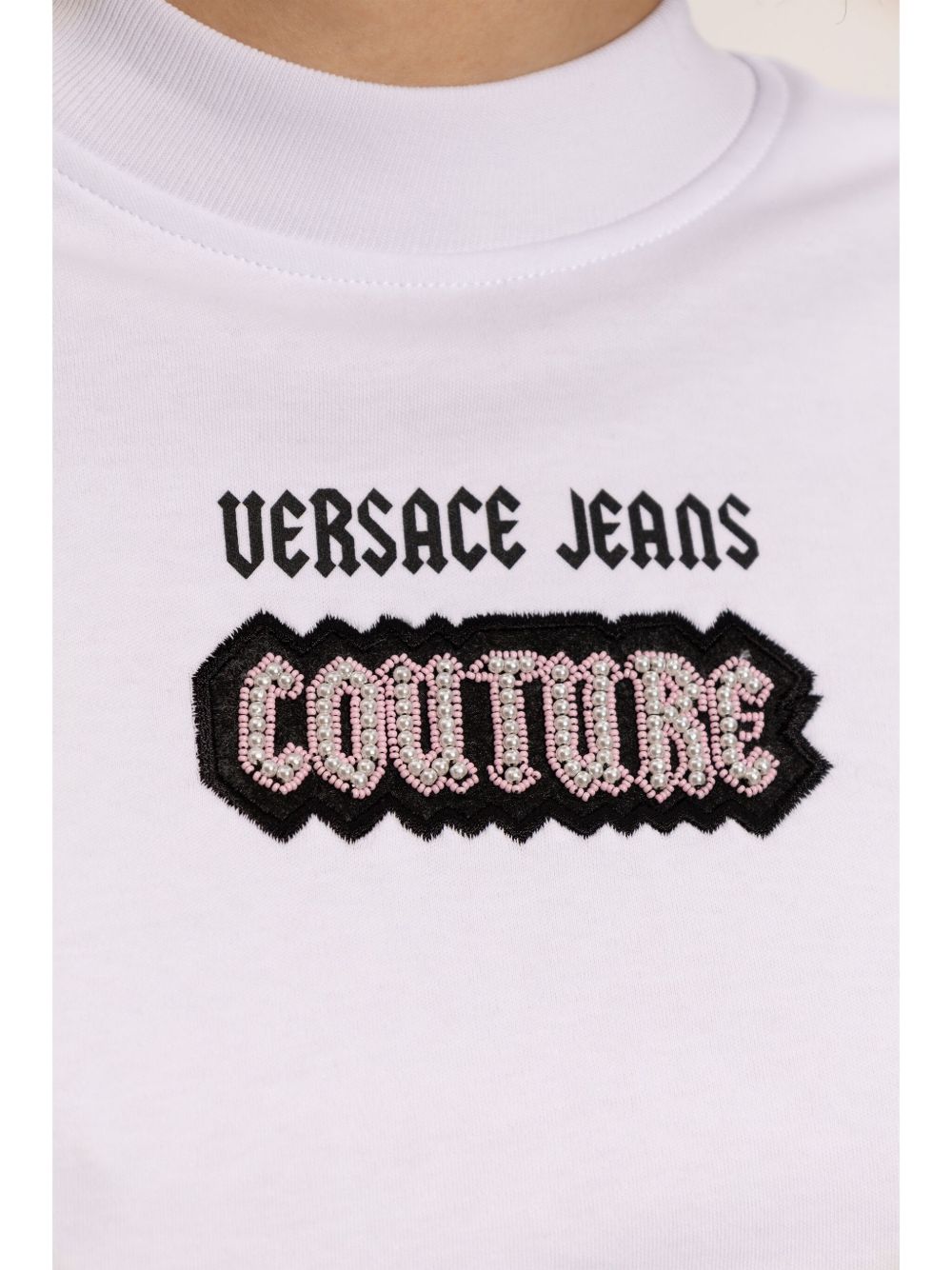Top bianco stile corpetto logo con perline 77HAH611J0005 003 VERSACE JEANS
