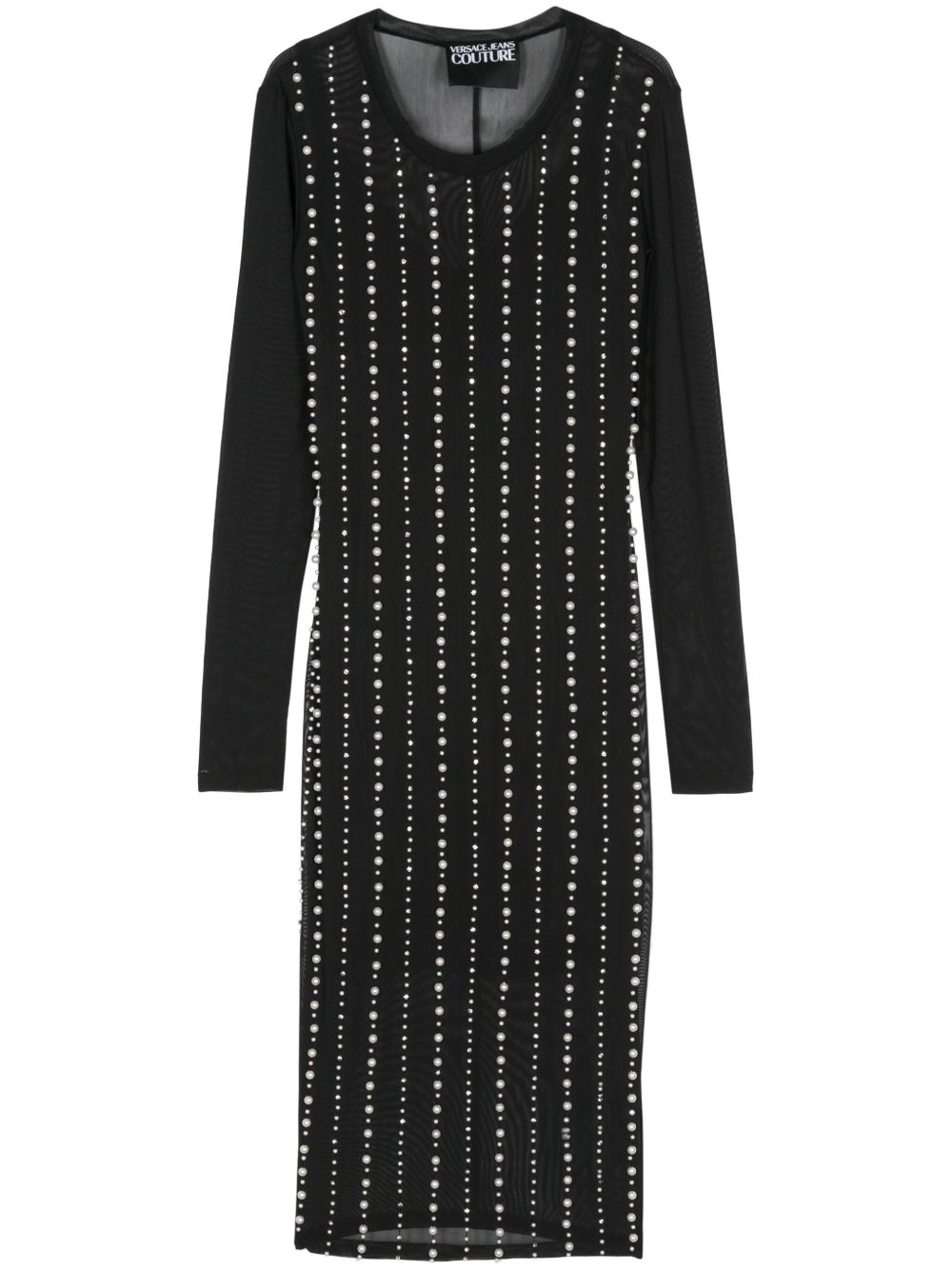Abito midi nero semitrasparente con perline 77HAO920CJM01 899 VERSACE JEANS