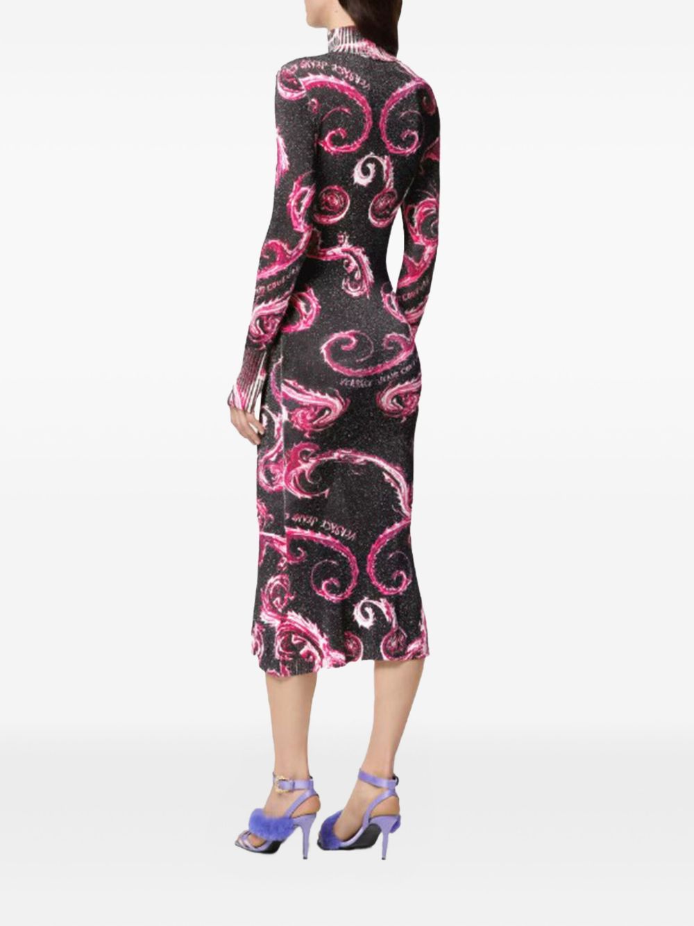 Abito midi in lurex fantasia baroque nero/fucsia 77HAOM31CMN80 QY2 VERSACE JEANS