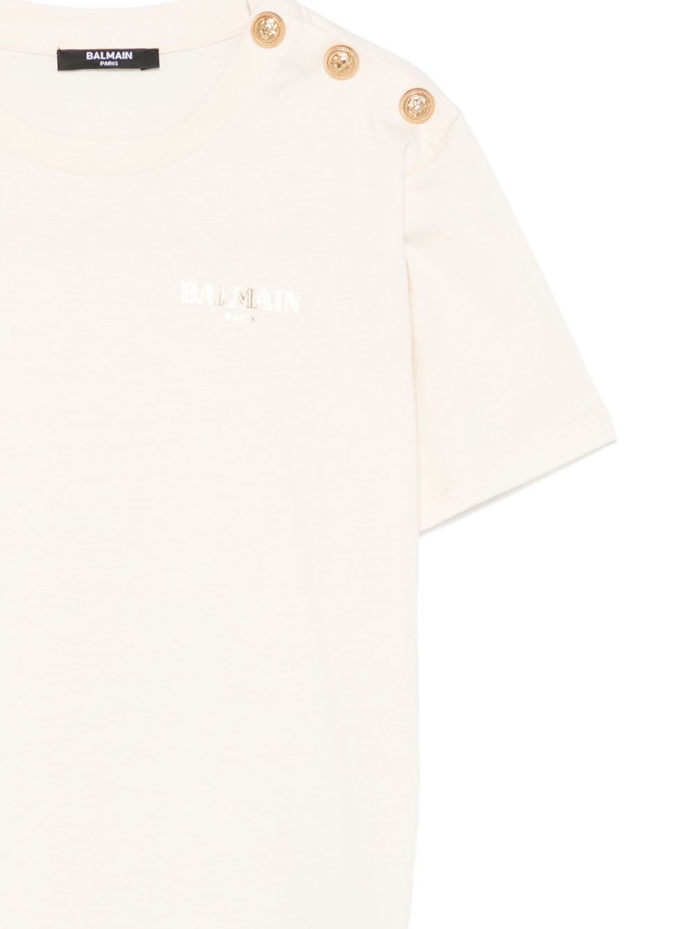T-shirt Bambina in Cotone Beige con Logo e Bottoni Oro BX8R51Z3186 109OR BALMAIN KIDS