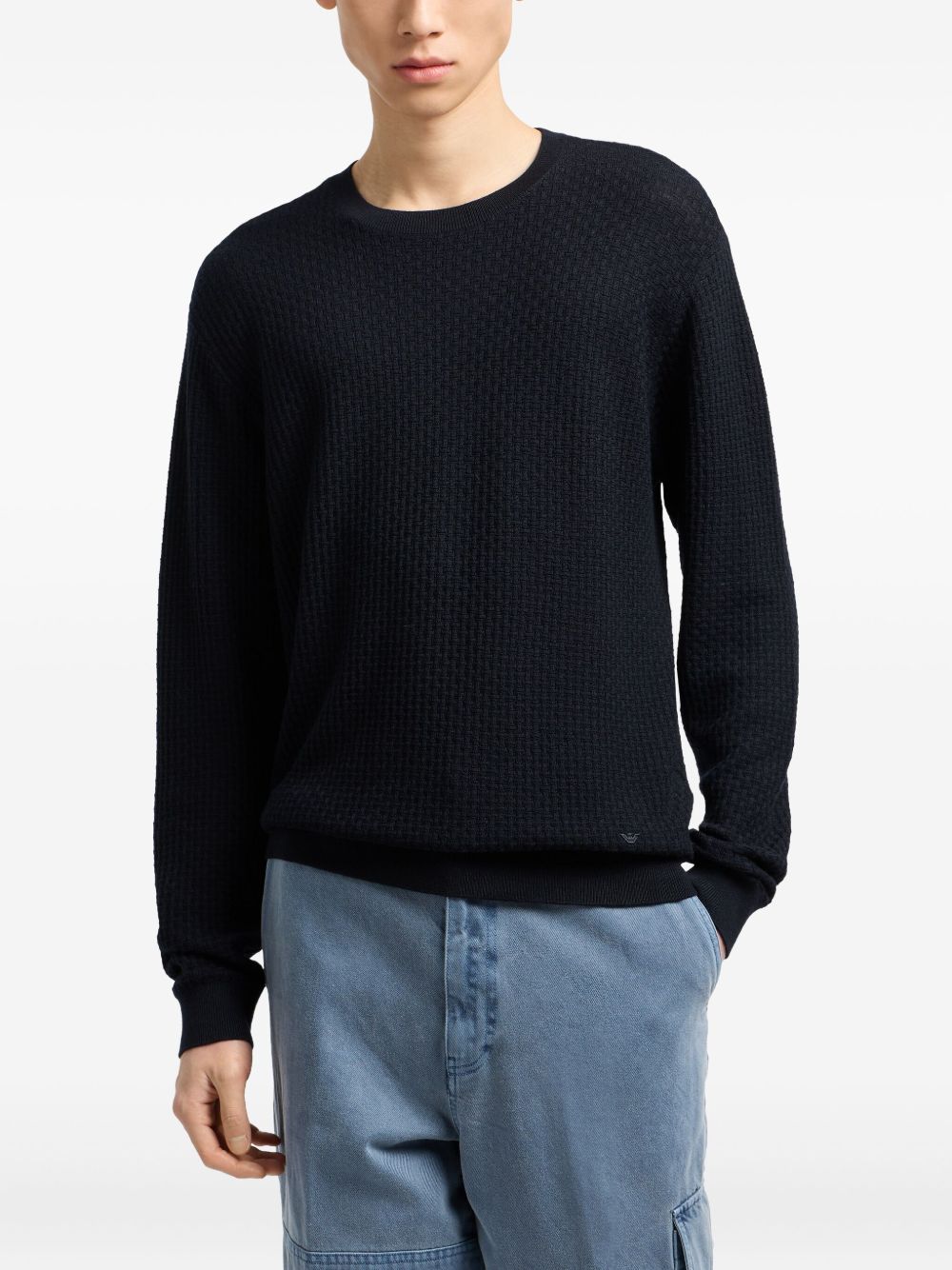 Maglione blu in maglia waffle EM002196AF13851 FB057 EMPORIO ARMANI