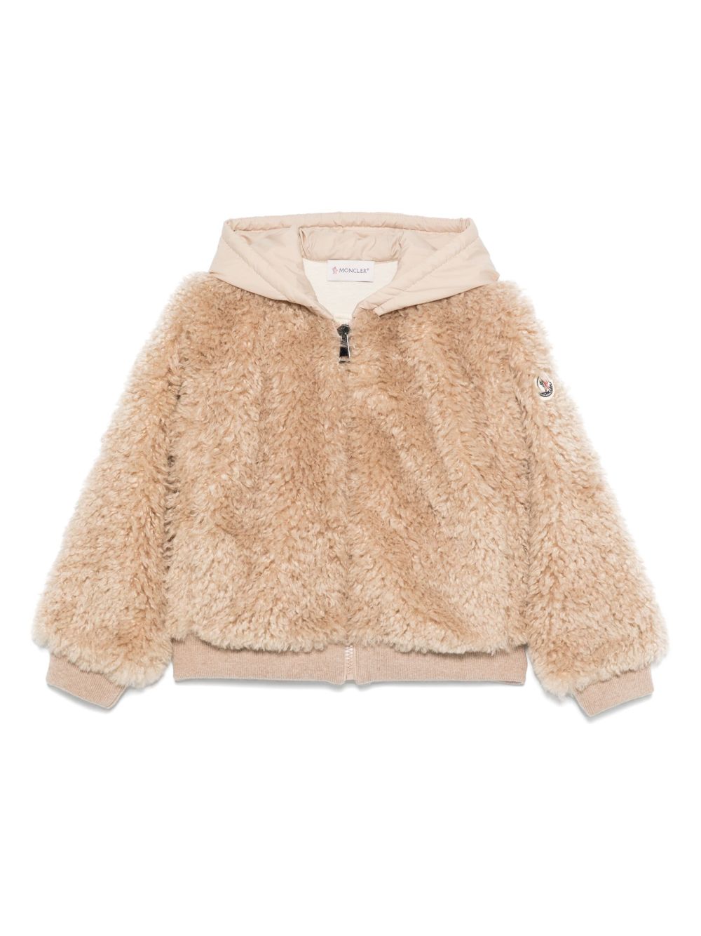 Felpa Teddy Beige con Cappuccio e Zip K29548G0001389B0G 268 MONCLER KIDS
