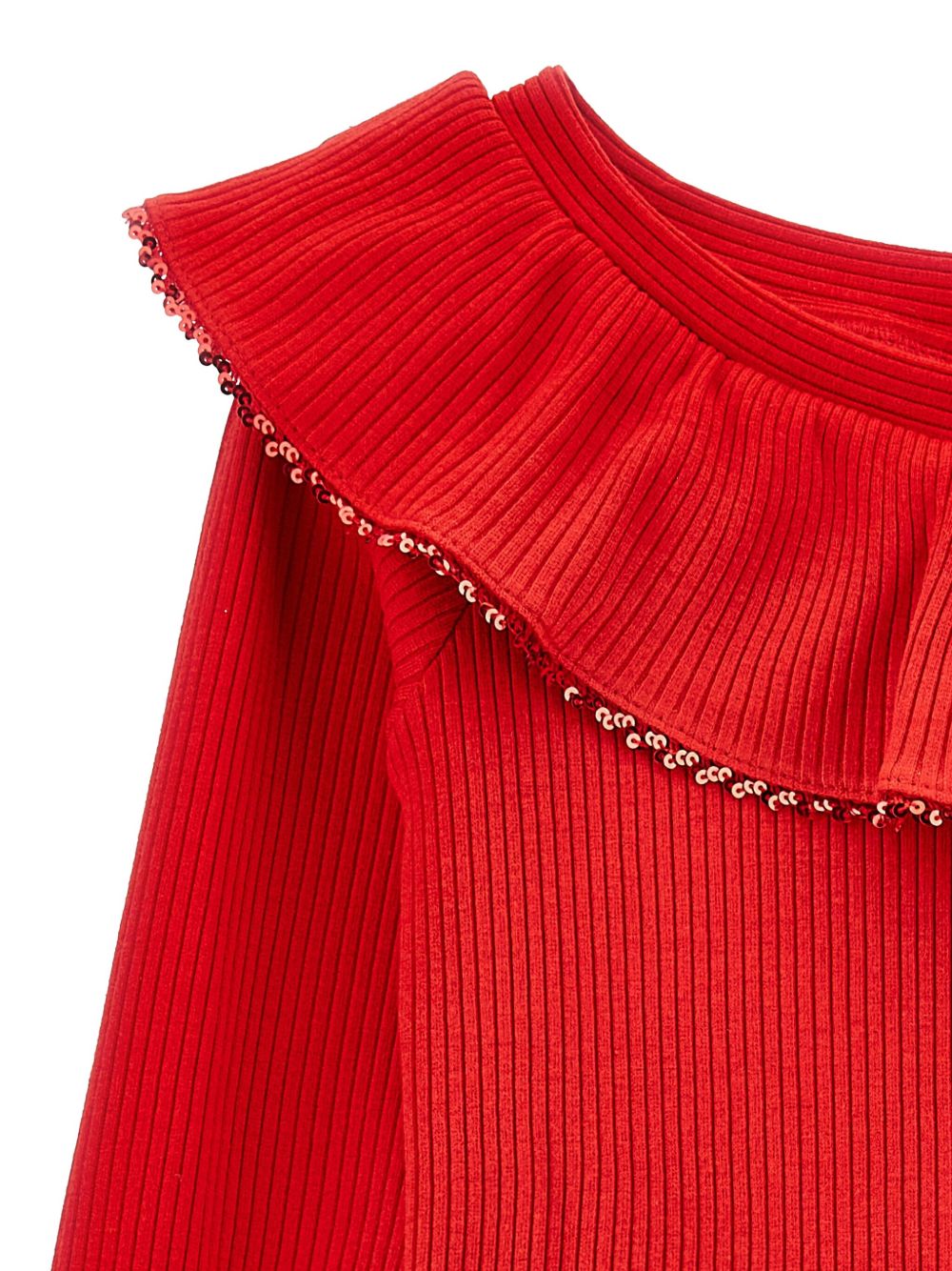 Abito Rosso Brillante in Maglia a Coste 71F9026214 0043 MONNALISA KIDS