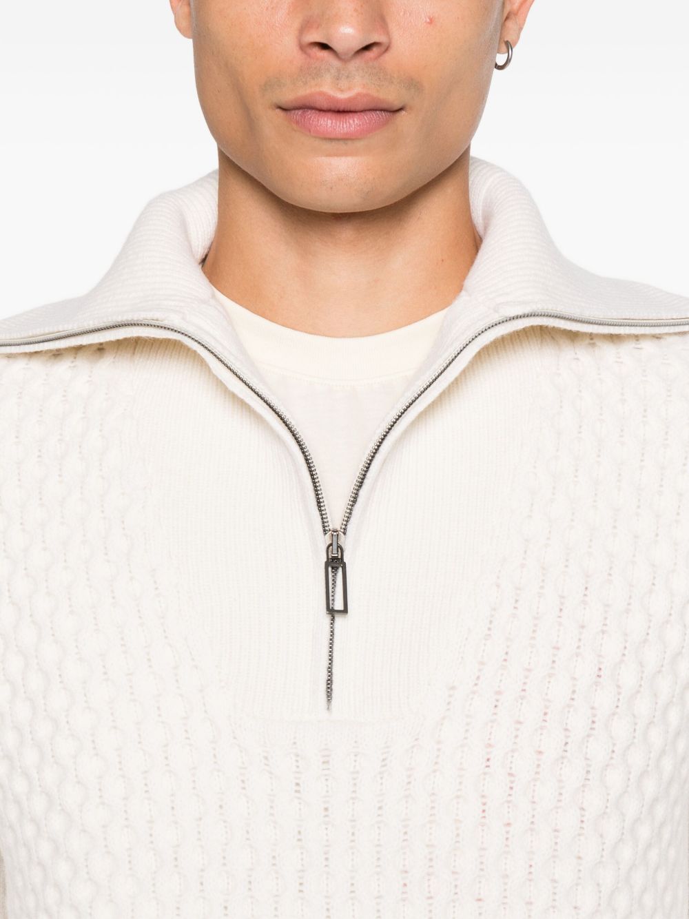 Maglione panna a intreccio con collo alto A067F004 1102 PAOLO PECORA
