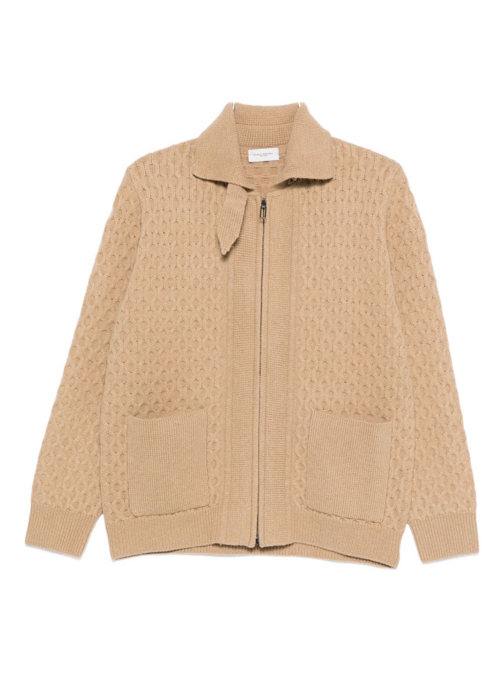 Cardigan nocciola con zip e fantasia Honeycomb AO01F004 1178 PAOLO PECORA