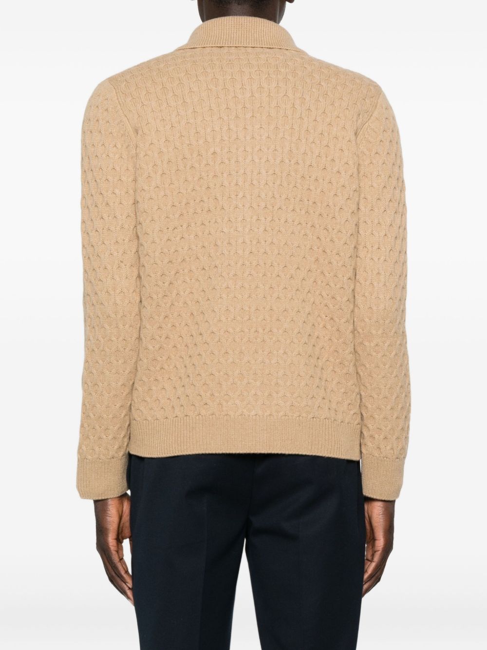 Cardigan nocciola con zip e fantasia Honeycomb AO01F004 1178 PAOLO PECORA