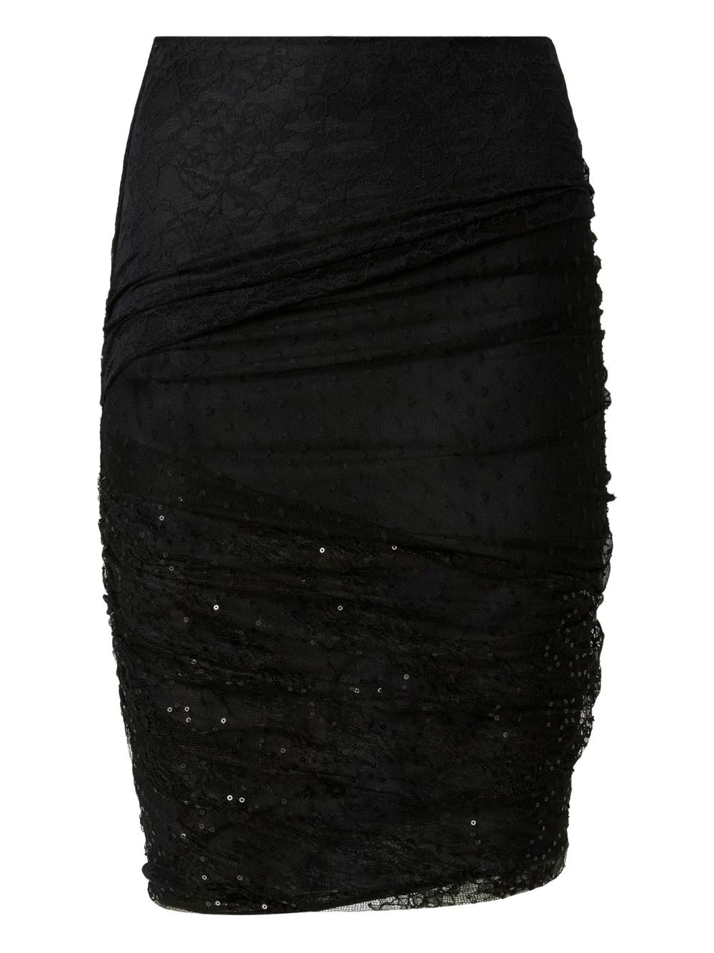 Gonna nera in pizzo con paillettes e orlo asimmetrico 105584A2T5 Z99 PINKO