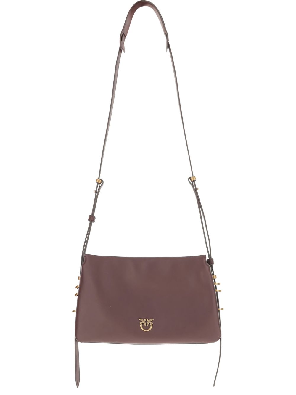 Borsa a tracolla rosso mogano in pelle con decorazione Love Birds 105883A0QO LA7Q PINKO