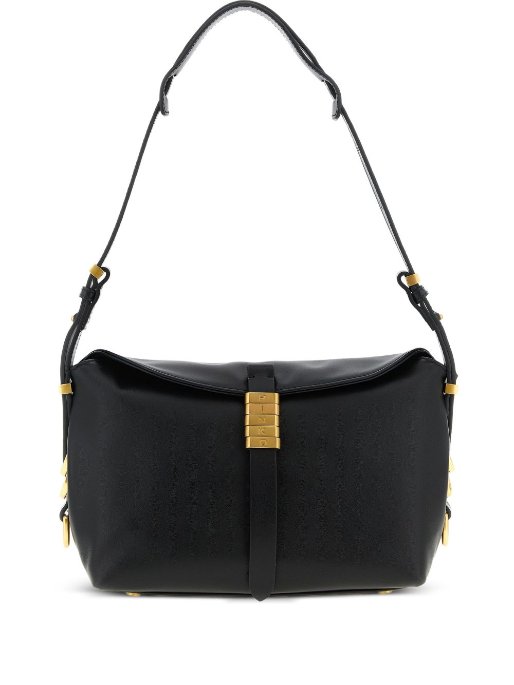 Borsa a spalla nera in pelle con anello inciso 105895A1ZX Z99Q PINKO