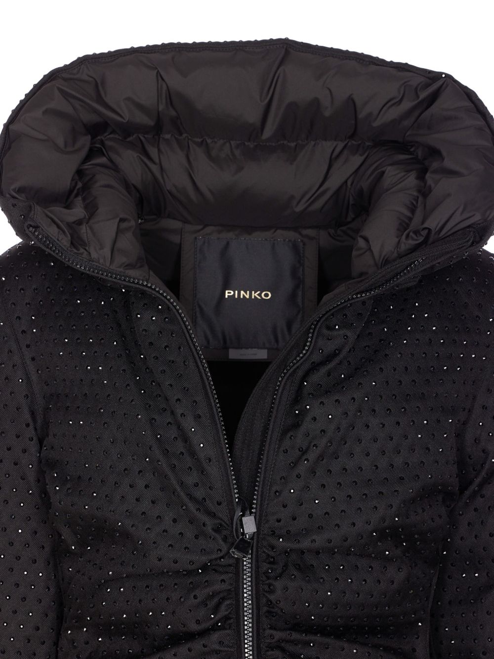 Giacca nera con collo alto e decorazione con strass 106014A2ZF Z99 PINKO