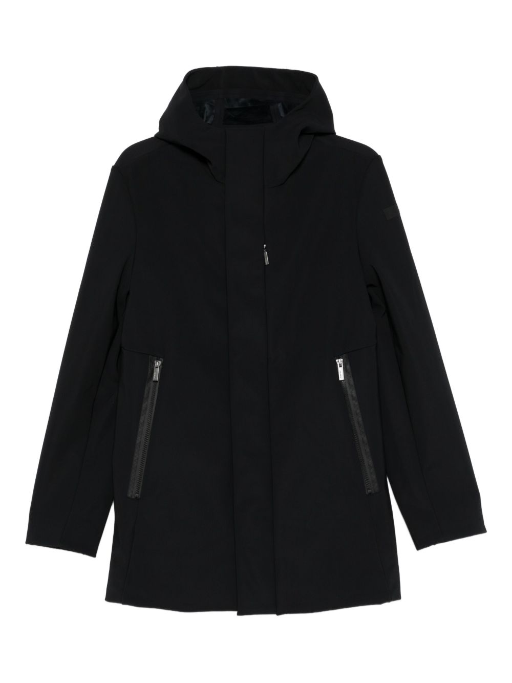 Cappotto nero con zip frontale e cappuccio W25045 10 RRD