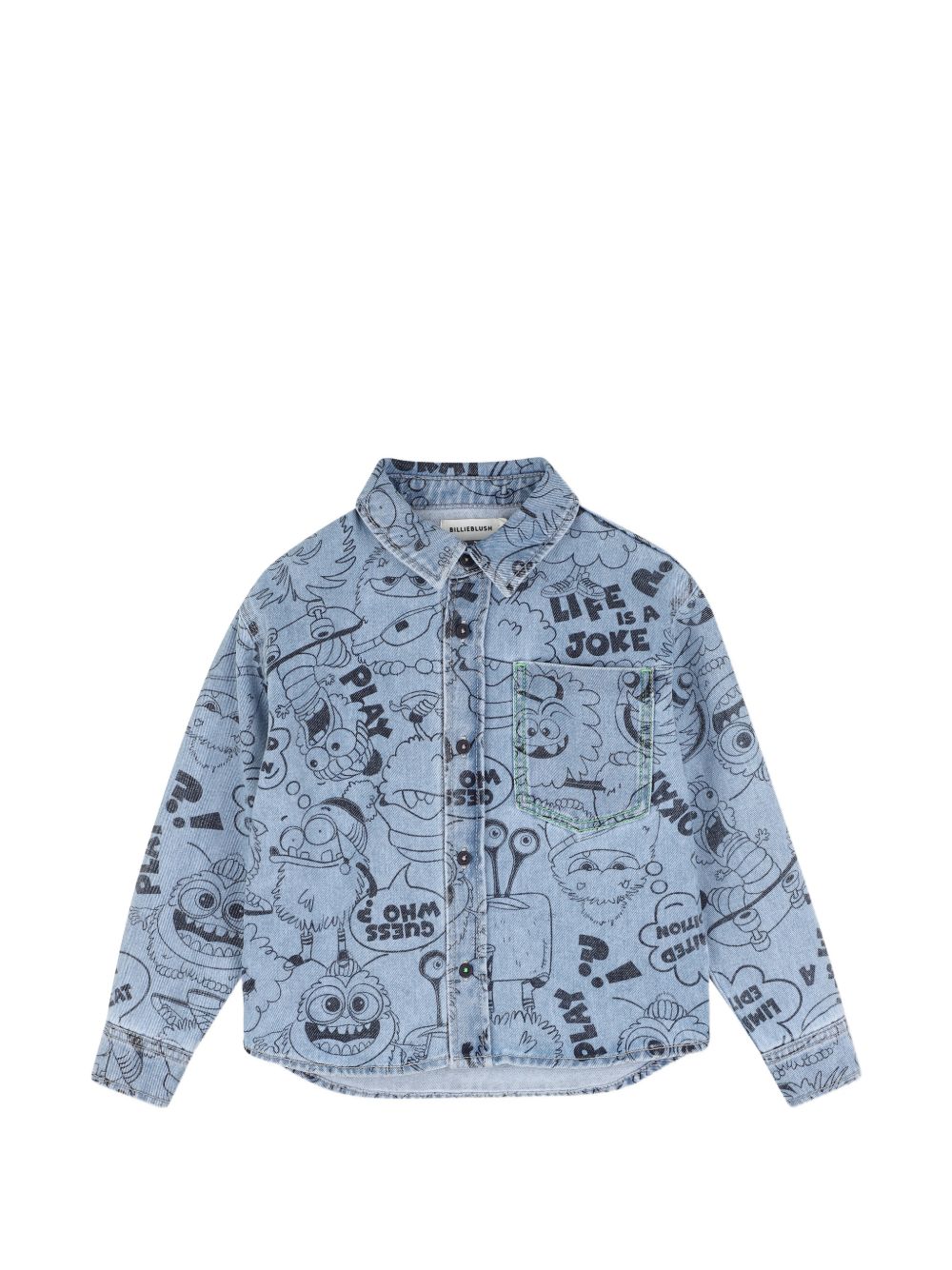 Denim shirt con an all-over "monstars", one chest tasca, buttoned chiusura. U22305 Z18 BILLIE BLUSH KIDS