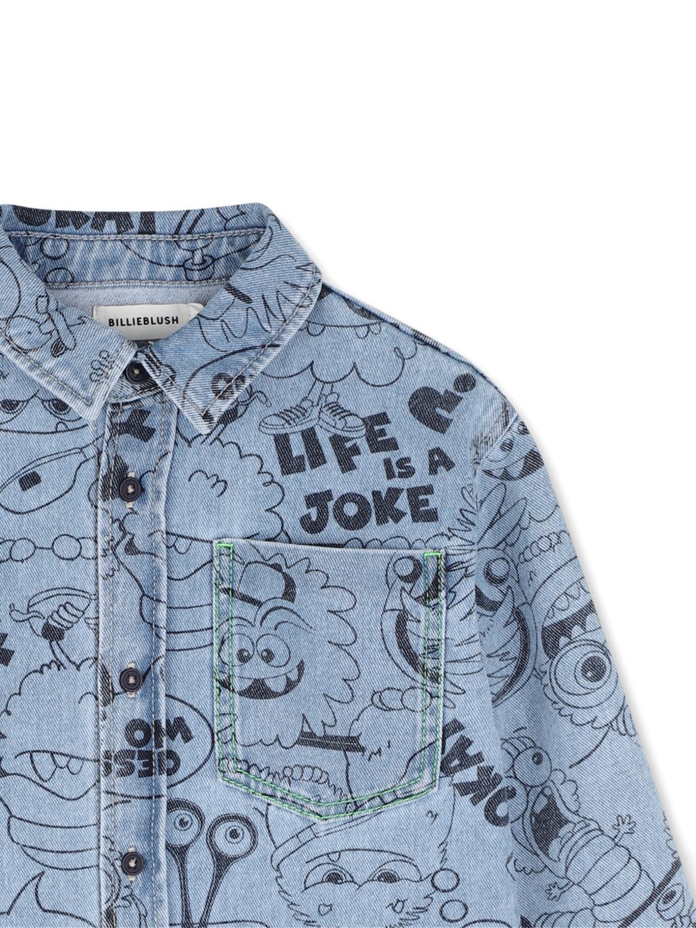 Denim shirt con an all-over "monstars", one chest tasca, buttoned chiusura. U22305 Z18 BILLIE BLUSH KIDS