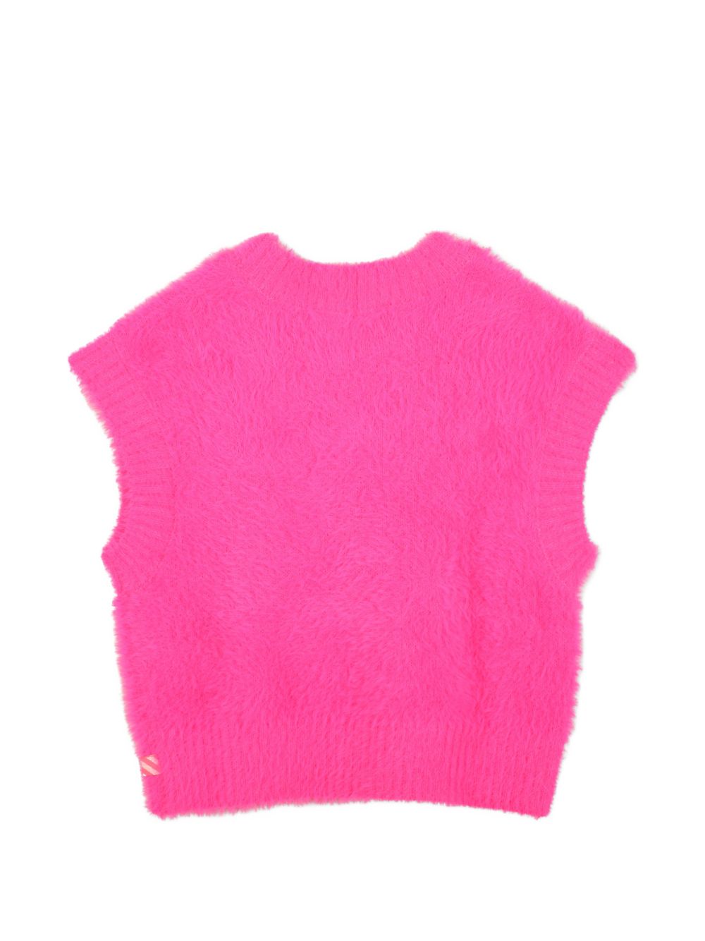Senza maniche maglione in maglia in filato morbido, etichetta fantasia sul davanti. U22393 47A BILLIE BLUSH KIDS