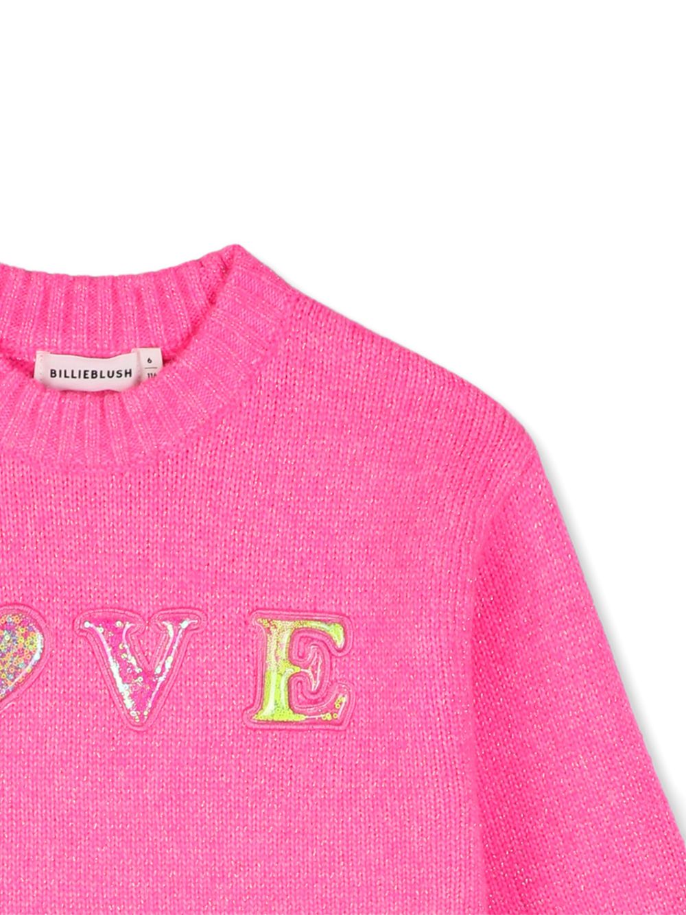 Maglione in maglia, filato morbido lucido, applicazioni in plastica con multicolore paillettes flottanti sul davanti. U22467 47A BILLIE BLUSH KIDS