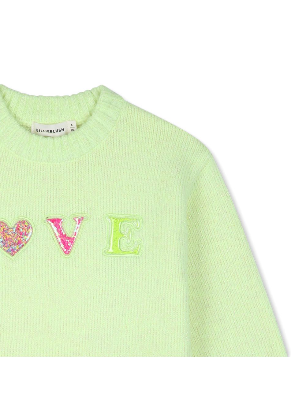 Maglione in maglia, filato morbido lucido, applicazioni in plastica con multicolore paillettes flottanti sul davanti. U22467 552 BILLIE BLUSH KIDS