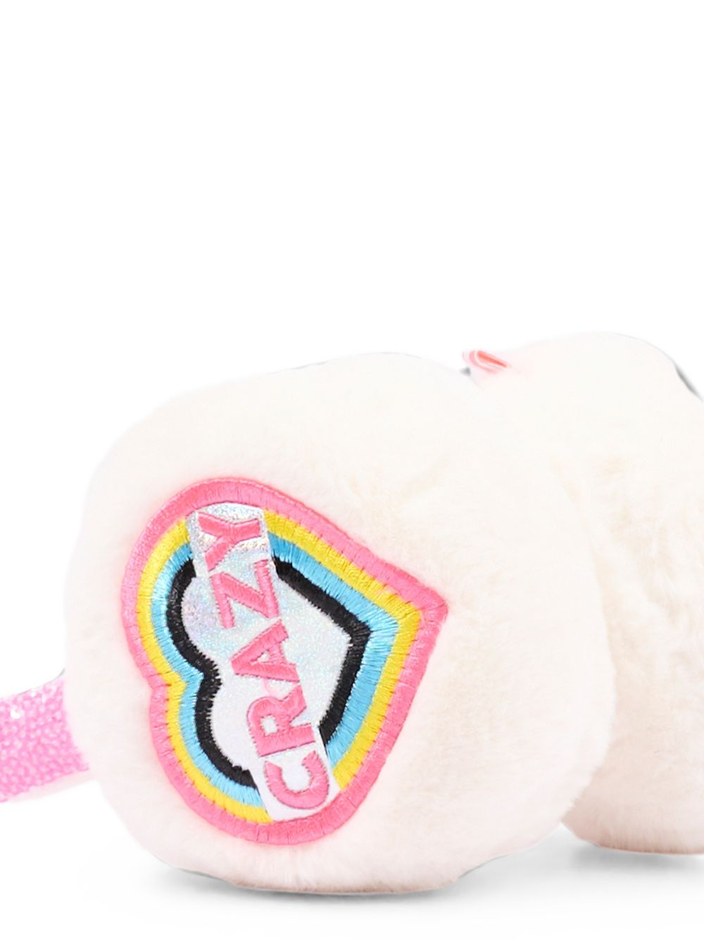 Fake fur earmuffs. Cuore ricamato badge con aspect metalic threads. Frame in plastic con paillettes. A righe woven label. U22495 121 BILLIE BLUSH KIDS