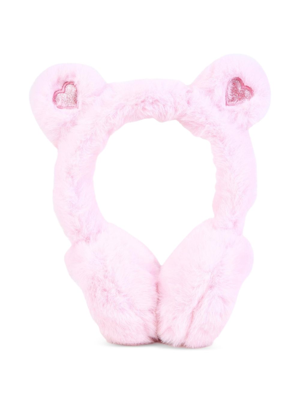 Fake fur earmuffs. Glitter silicone cuore badge. Frame in plastic con fake fur ears. A righe woven label. U22498 475 BILLIE BLUSH KIDS