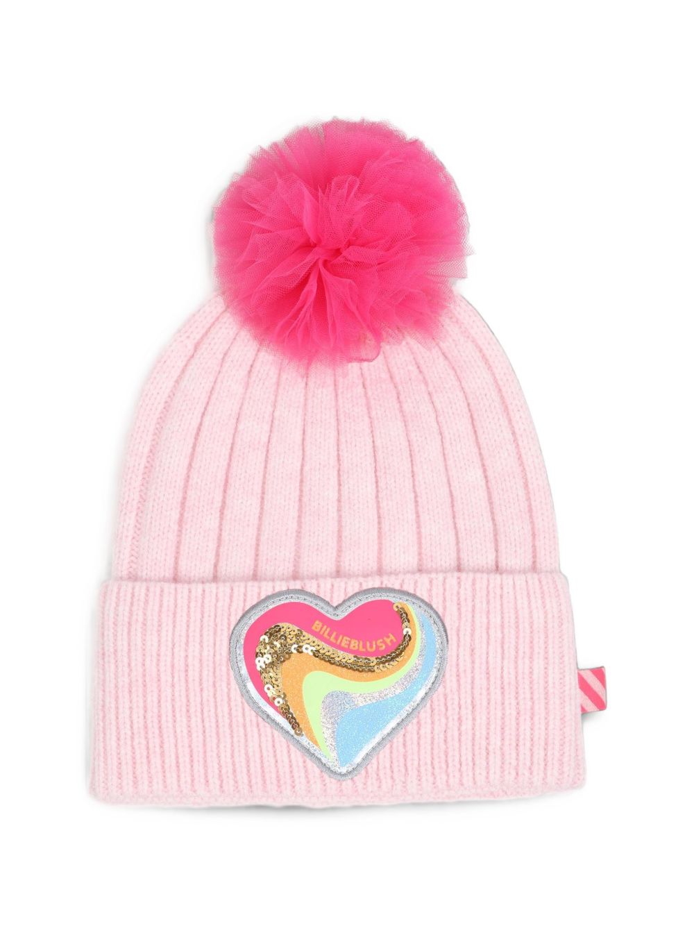 Beanie con mesh pompom. Paillettes e multicolor iridescent badge. Big costina knit. A righe woven label on side. Composition : pc / pl / ny. U22505 475 BILLIE BLUSH KIDS