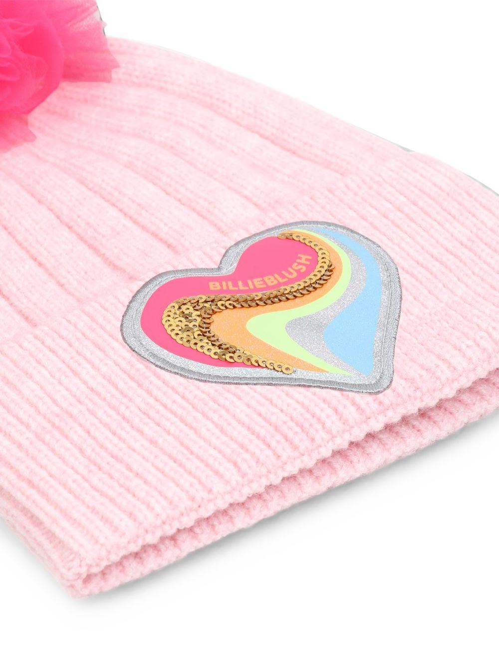 Beanie con mesh pompom. Paillettes e multicolor iridescent badge. Big costina knit. A righe woven label on side. Composition : pc / pl / ny. U22505 475 BILLIE BLUSH KIDS