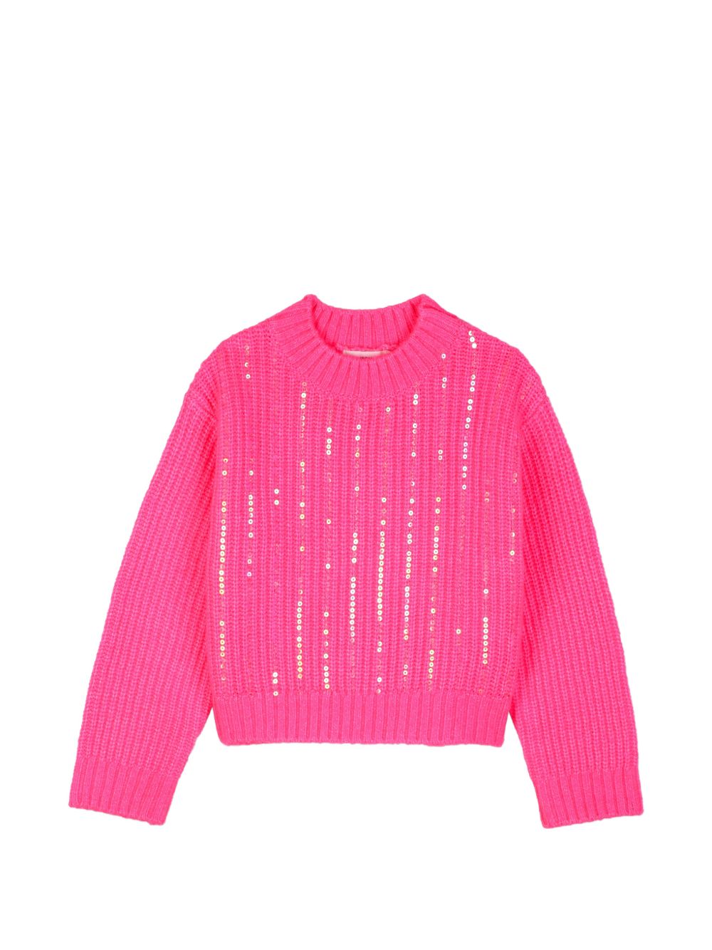 Maglione in maglia con righe di paillettes ricamate between ribs sul davanti. U22561 47A BILLIE BLUSH KIDS