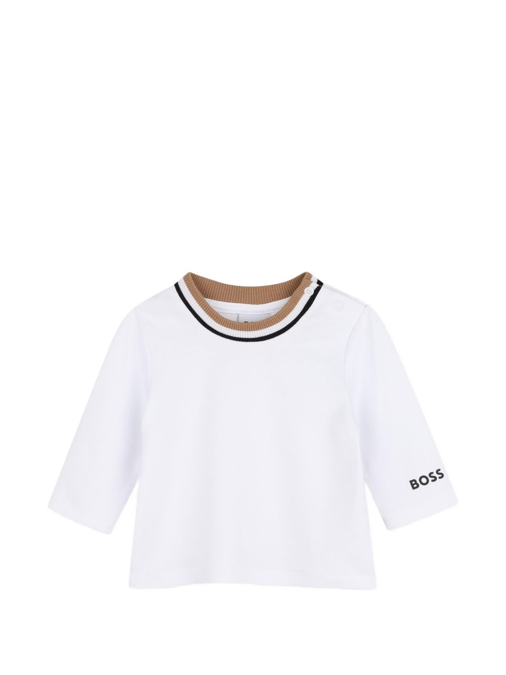Overalls e t-shirt set. Overalls in brushed organic cotton e elastane fleece, snap fasteners sul straps e sides, patch tasca sul davanti, woven logo label sul tasca, a righe ribbing al ankles. T-shirt in 100% cotton interlock, a righe ribbing al coll J53301 269 BOSS KIDSWEAR