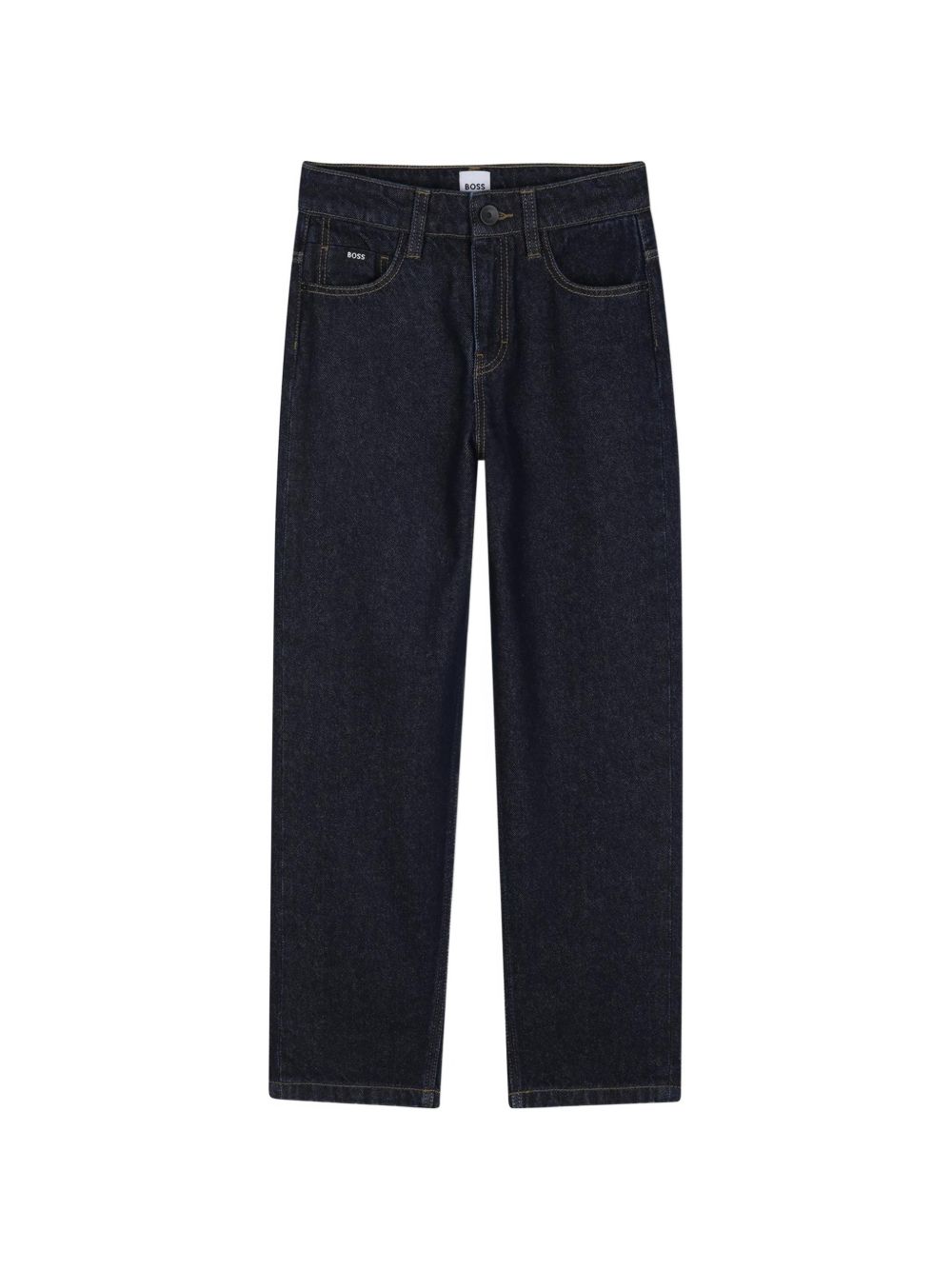 Pantaloni in denim in cotton. 2 davanti tasche, 2 retro tasche. Rivet on davanti tasche. Double b rivet on retro tasca. Boss label on retro fascia in vita. Boss raised logo. Vestibilità morbida J53358 Z35 BOSS KIDSWEAR