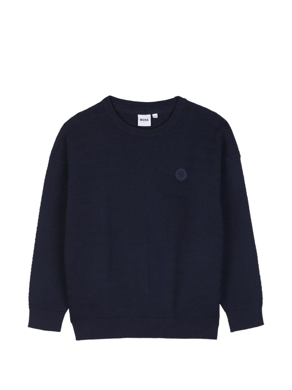 Knit felpa con fantasia stitch patterns. Double b rubber badge sul chest. Raiser boss. J53392 849 BOSS KIDSWEAR