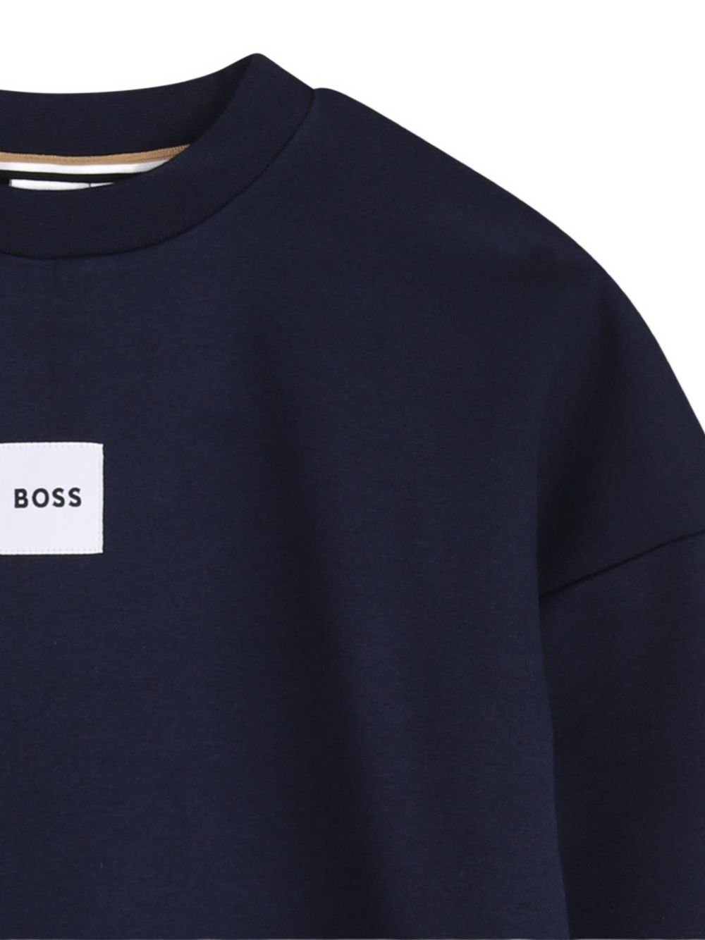 Sweatshirt in fleece, cotton, polyester. Round collar, boss woven label centered on chest. J53394 849 BOSS KIDSWEAR