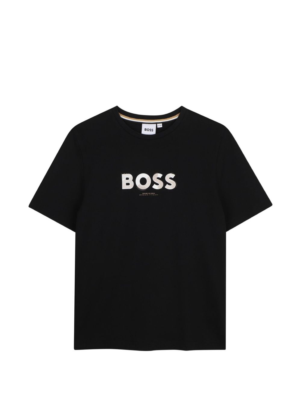 Short-sleeved cotton jersey t-shirt. Reworked boss logo centered on chest. J53404 09B BOSS KIDSWEAR