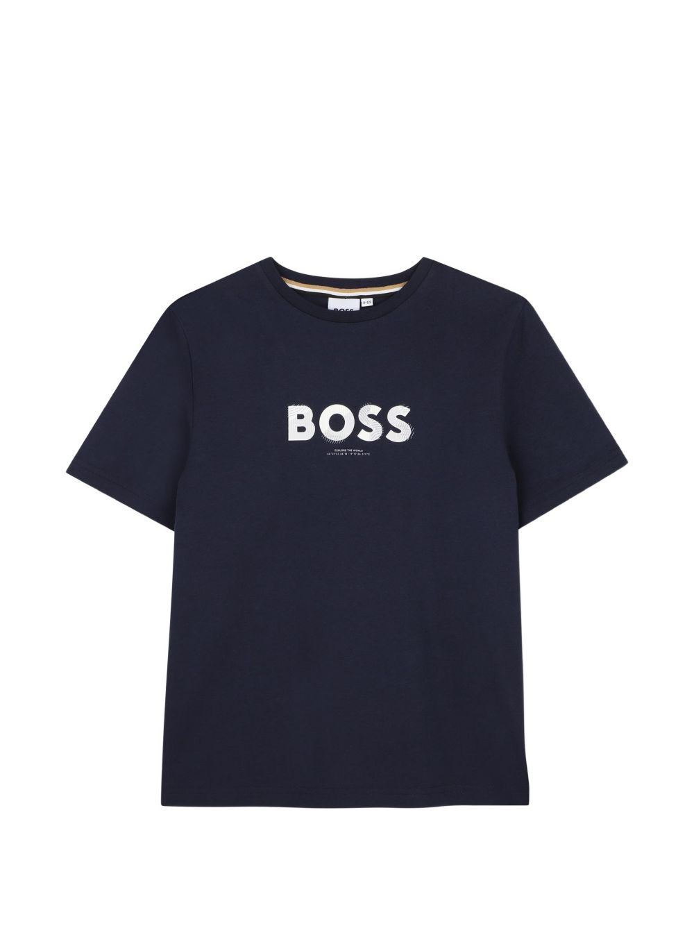 Short-sleeved cotton jersey t-shirt. Reworked boss logo centered on chest. J53404 849 BOSS KIDSWEAR