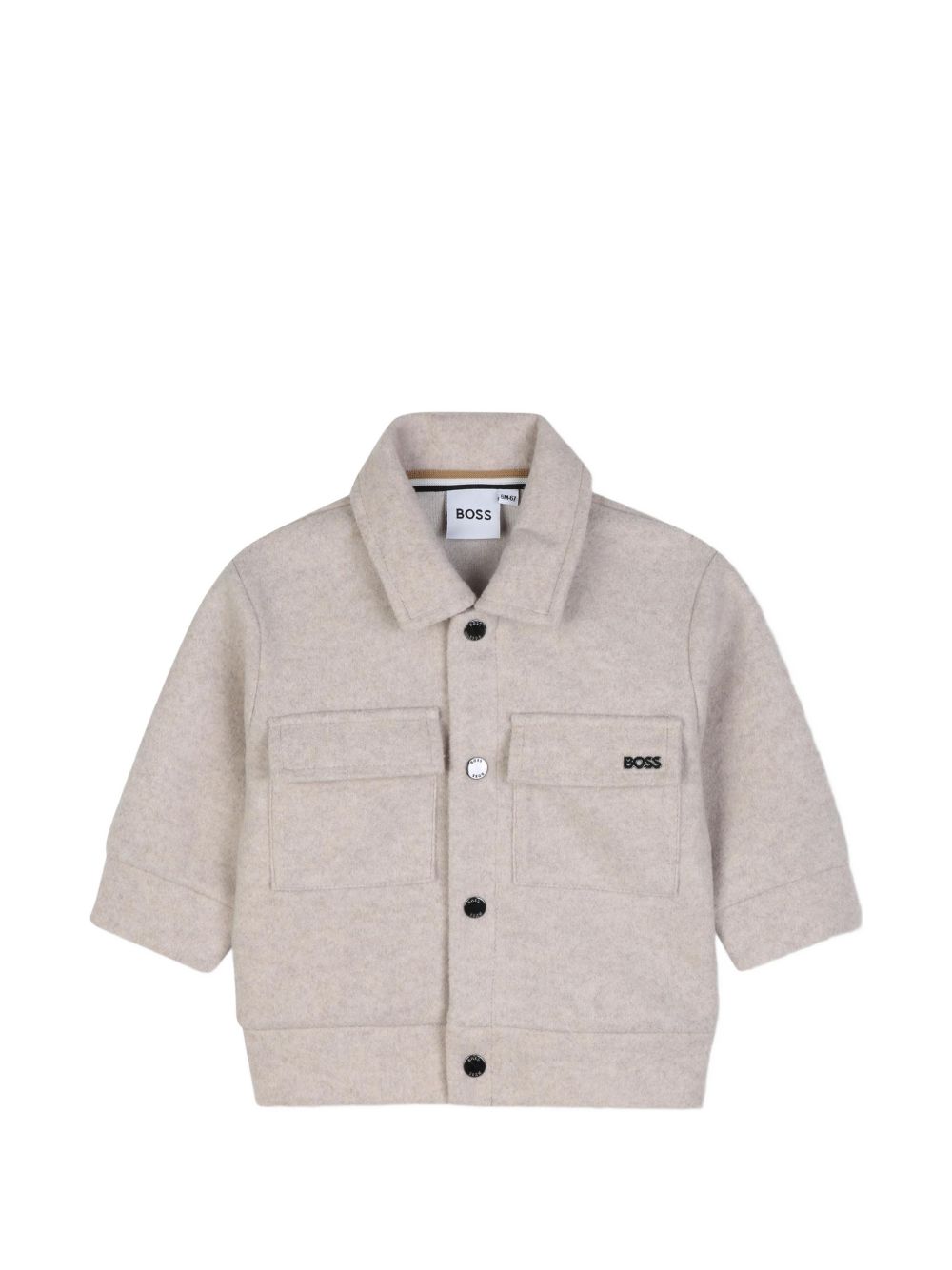 Mélange flannel jacket. Two davanti flap tasche. Chiusura con bottoni automatici. Boss logo sul tasca flap. Raiser boss. Goes con pantaloni j53469. J53477 B51 BOSS KIDSWEAR