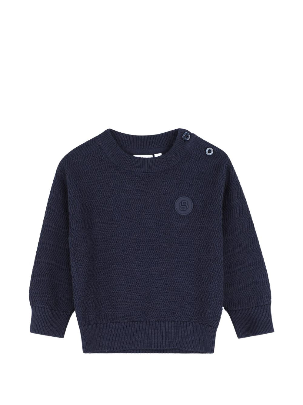 Knit felpa con fantasia stitch patterns. Double b rubber badge sul chest. Raiser boss. J53486 849 BOSS KIDSWEAR