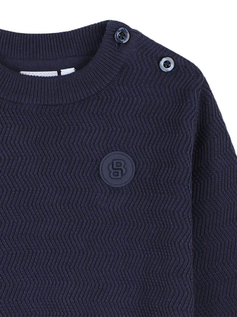 Knit felpa con fantasia stitch patterns. Double b rubber badge sul chest. Raiser boss. J53486 849 BOSS KIDSWEAR