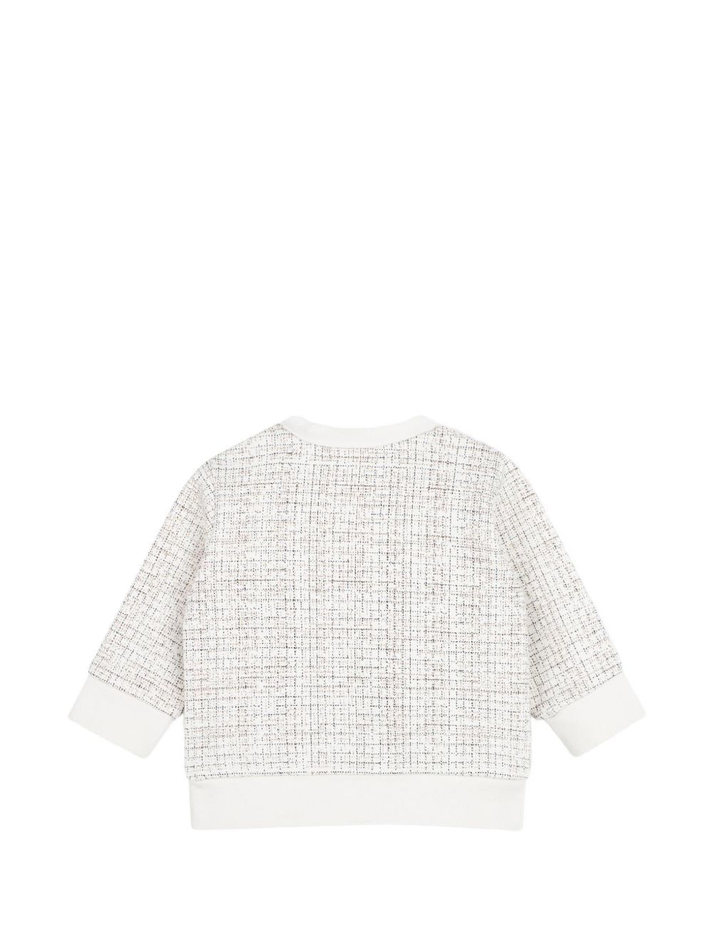 Fleece sweatshirt con iconic check pattern. Round neck e chiusura con bottoni automatici al spalla. Large boss logo centered sul chest. J53496 120 BOSS KIDSWEAR