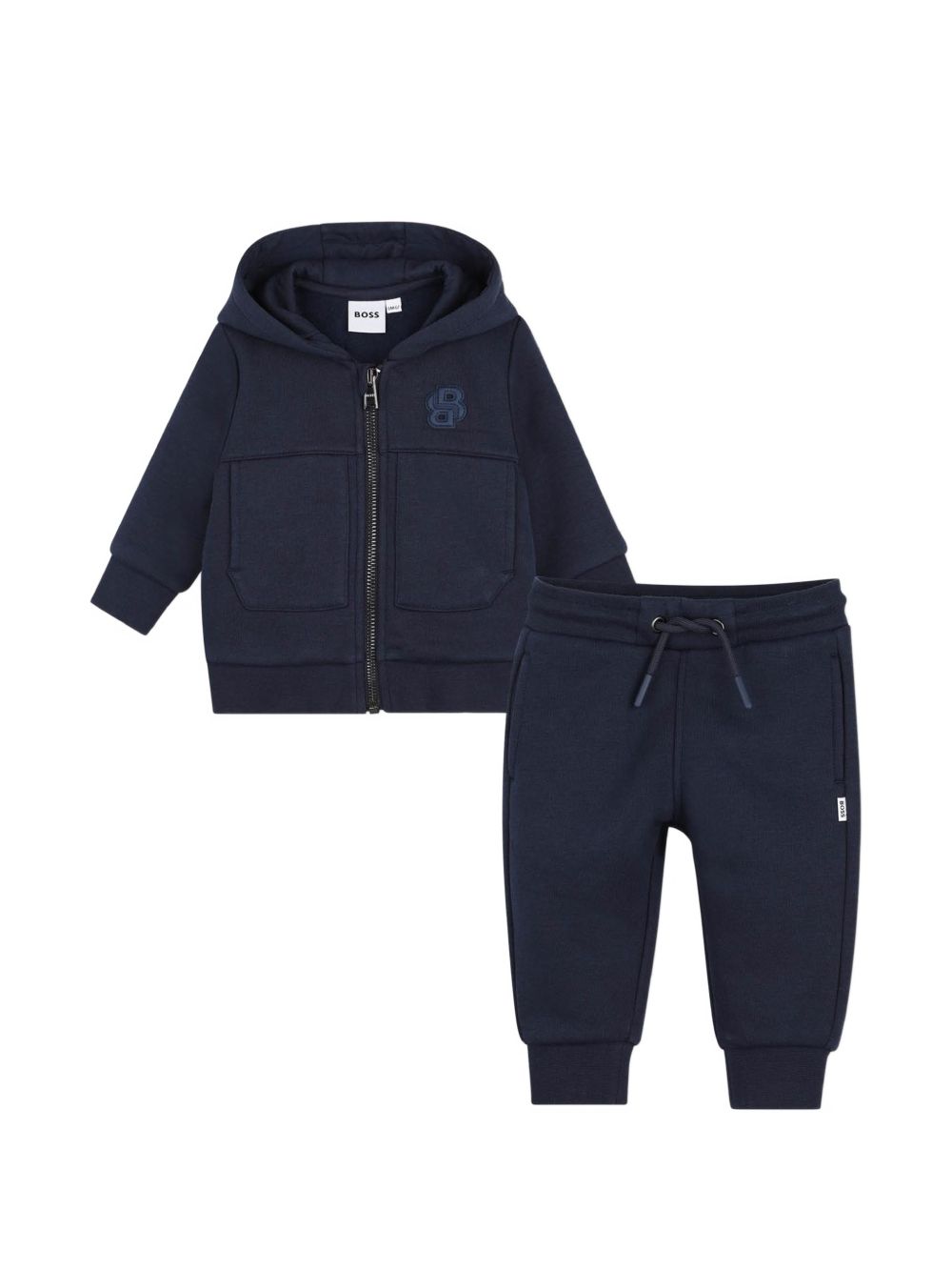 Brushed fleece jogging set. Con cappuccio cardigan con chiusura con zip. 2 davanti tasche. Double b ricamato sul chest. Jogging pantaloni con vita elastica e coulisse. 2 side tasche. Boss raiser. J53512 849 BOSS KIDSWEAR