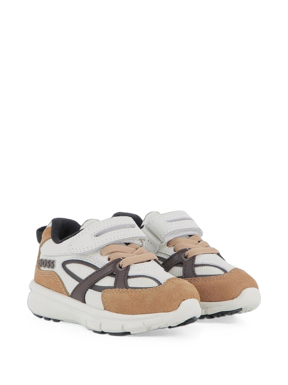 Sneakers in cow leather e mesh. Brand in rubber on side. Elastico lace chiusura e hook e loop fastener. Fodera in mesh. Insole in breathable microfiber. Outsole in eva con abrasion area in tpr. Mineral tanning. J53545 343 BOSS KIDSWEAR
