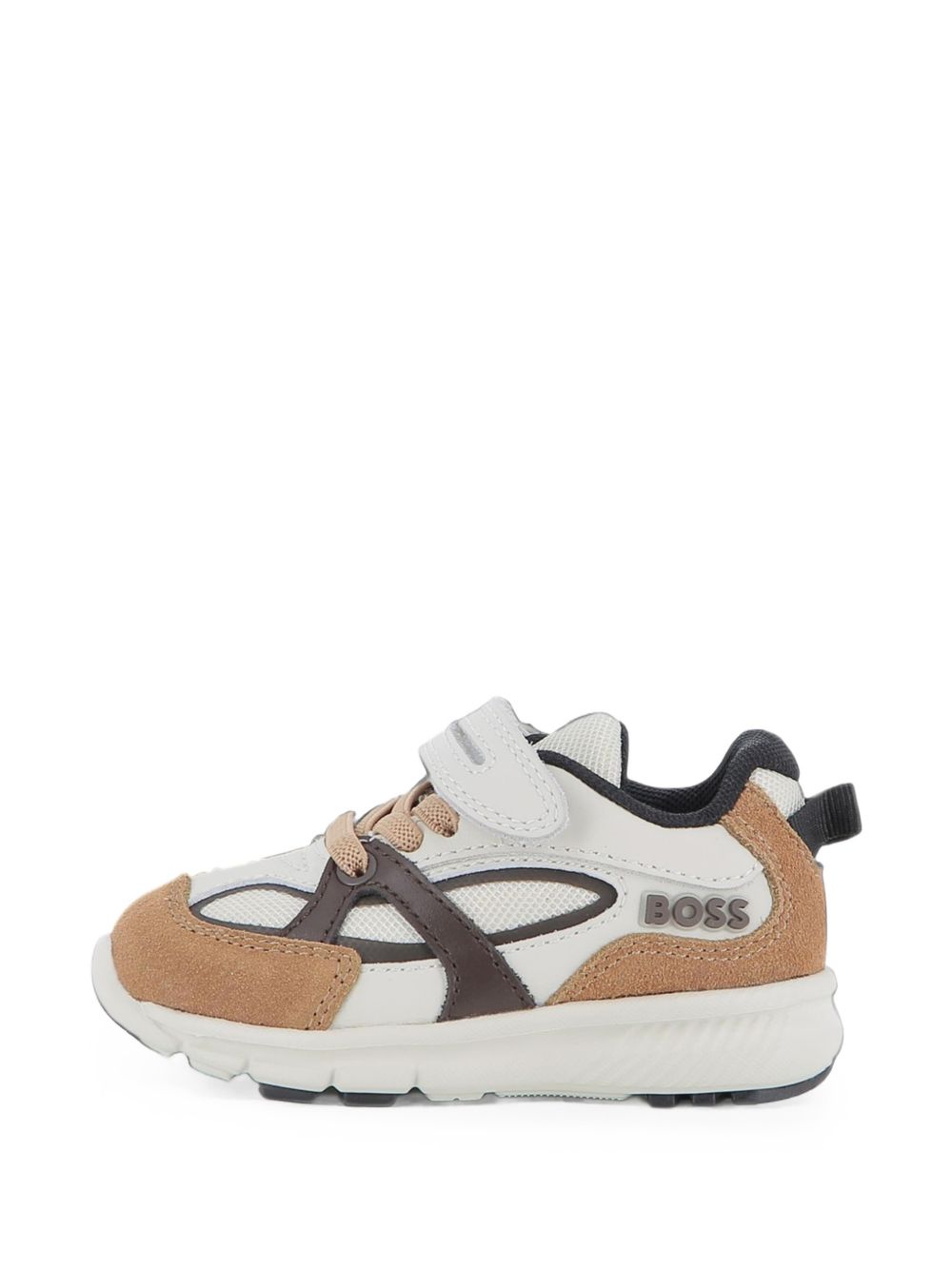 Sneakers in cow leather e mesh. Brand in rubber on side. Elastico lace chiusura e hook e loop fastener. Fodera in mesh. Insole in breathable microfiber. Outsole in eva con abrasion area in tpr. Mineral tanning. J53545 343 BOSS KIDSWEAR