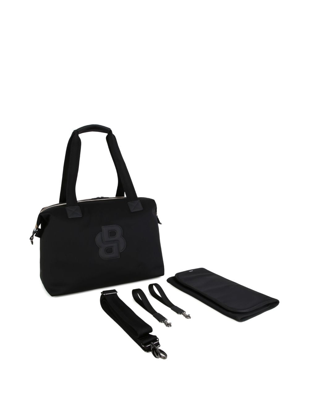 Changing bag in matt thick fabric e gum effect simili (in details). Double b in coated fabric gum effect con relief. Branded stampa on retro. Changing mat + 2 stroller straps + removable strap e handles in textured jacquard. Large tasche on retro. In J53560 09B BOSS KIDSWEAR