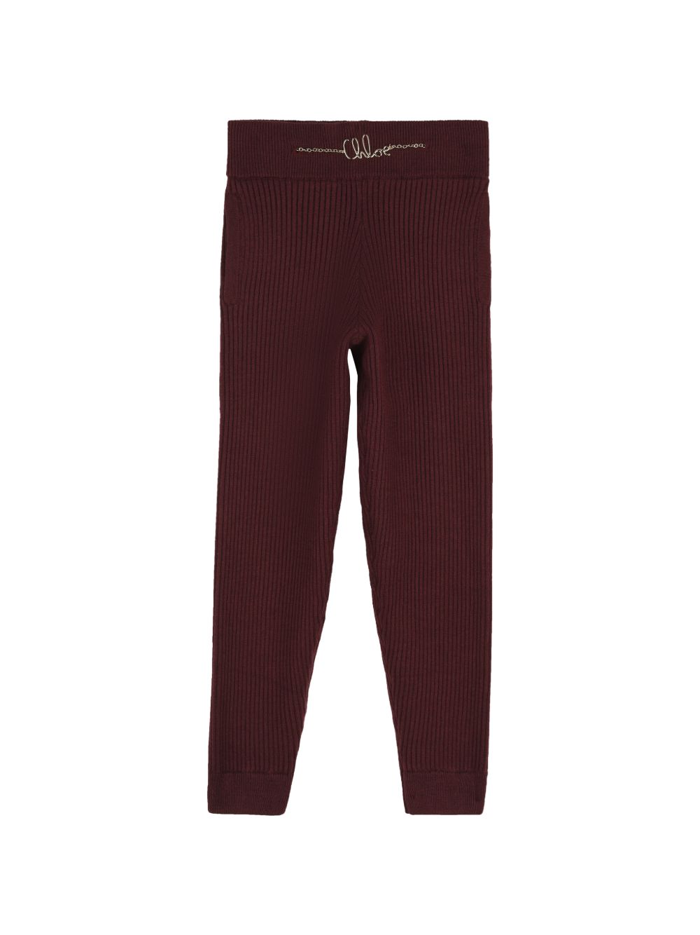 In maglia pantaloni containing 80% of cotton from organic farming e 20% cashmere, side seam tasche, elastico fondo legs e cintura embellished con handwritting chloe metal logo chain on davanti. C21261 94E CHLOE KIDS